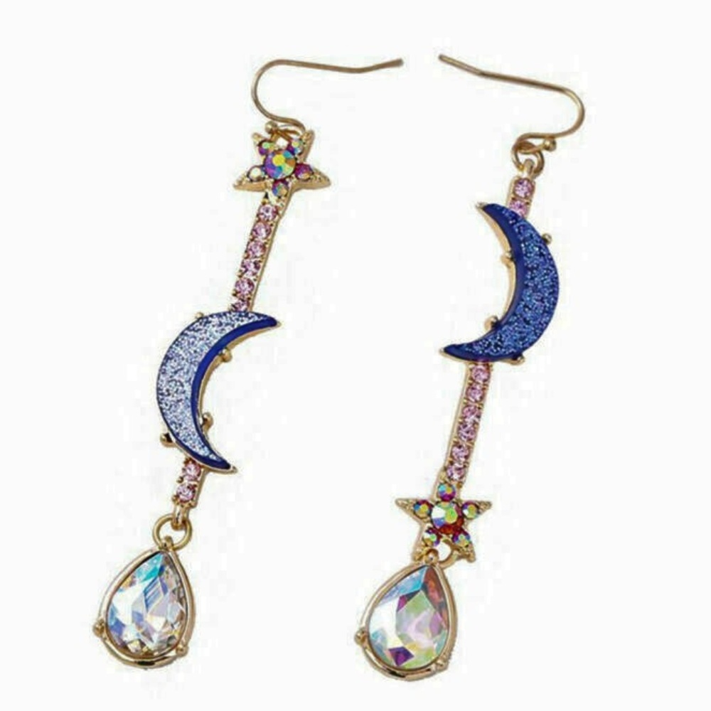 Stars & Moon Asymmetrical Drop Earrings NWT- - Picture 3 of 5